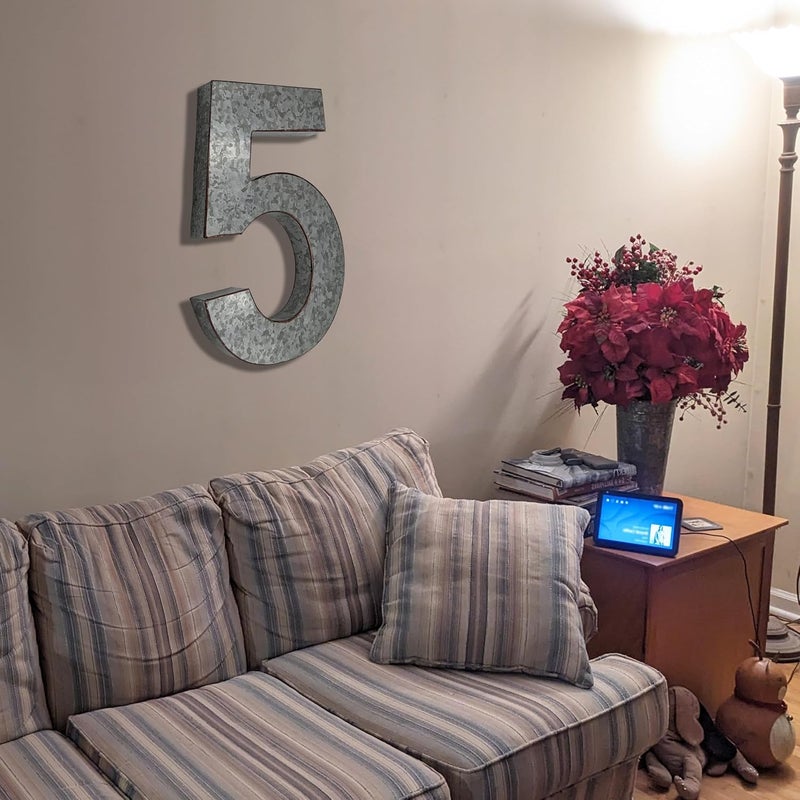 Science Purchase 20" Metal Number 5 (Five) Wall Decor, Silver with Rusted Edges, Galvanized Wall Mountable Decoration for Country, Mid-Century, or Farmhouse Themed Room or Event - Image 5